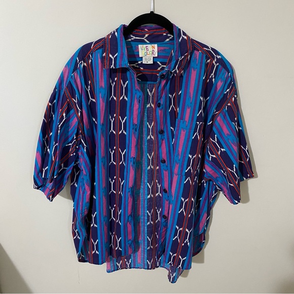 Vintage Other - Vintage 90s western Aztec printed short sleeve button up top size 20 men’s